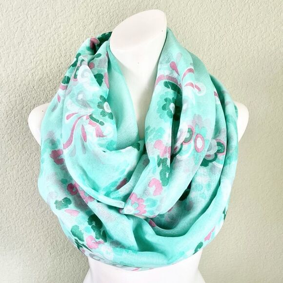 LOF Pastel Floral Mint Green Infinity Scarf, NWT - Picture 1 of 6